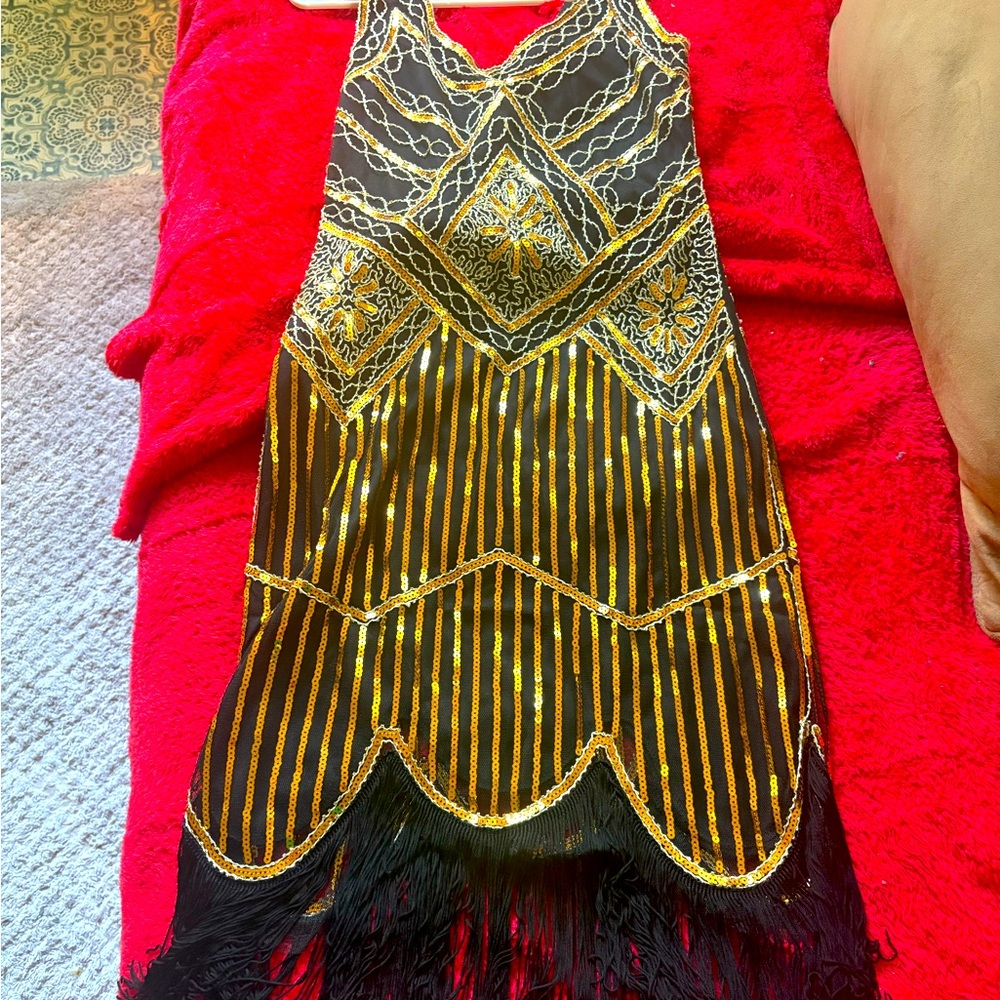 Black and Gold Beaded Flapper Dress